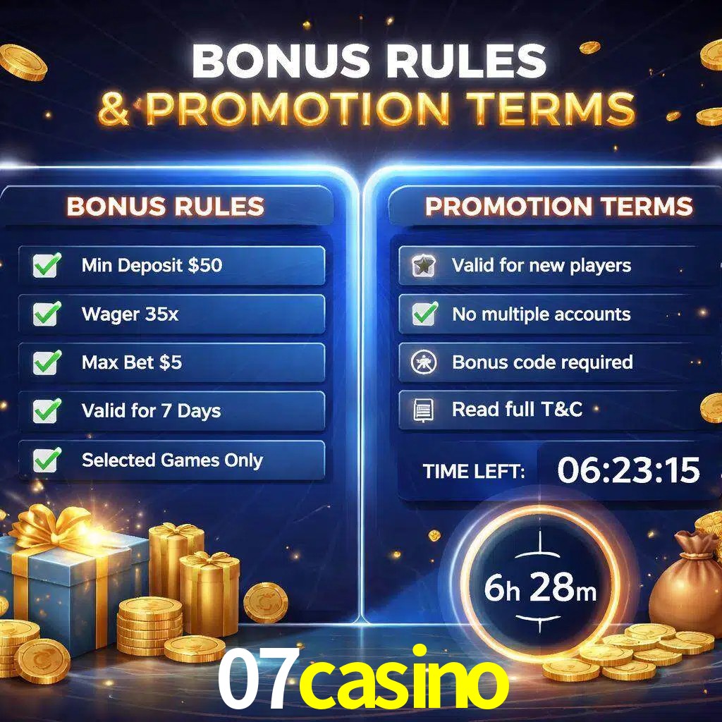 Reglas de promoción 07casino y condiciones de bonos explicadas visualmente