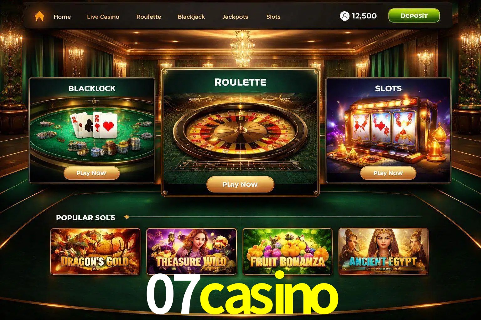 Vista de la plataforma 07casino Casino mostrando categorías organizadas de juegos en línea